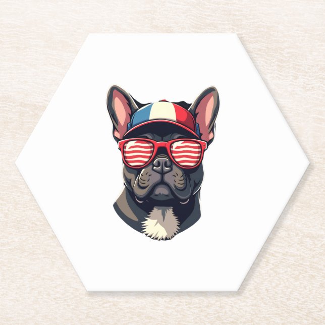Frenchie Wearing USA Colours (7) Paper Coaster (Front)