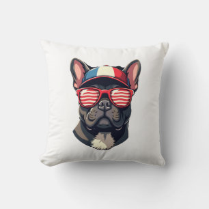 Frenchie Wearing USA Colours (7) Throw Pillow