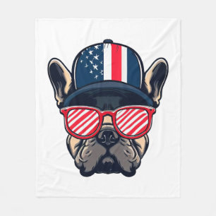 Frenchie Wearing USA Colours Fleece Blanket