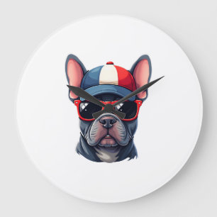 Frenchie Wearing USA Colours Large Clock