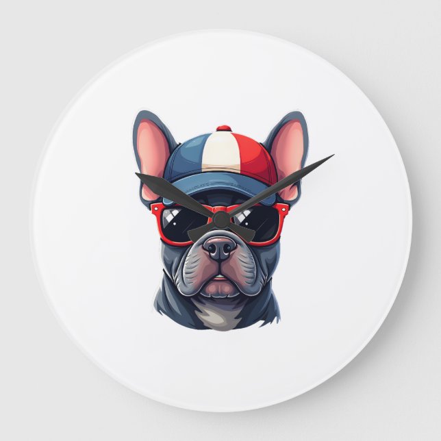 Frenchie Wearing USA Colours Large Clock (Front)