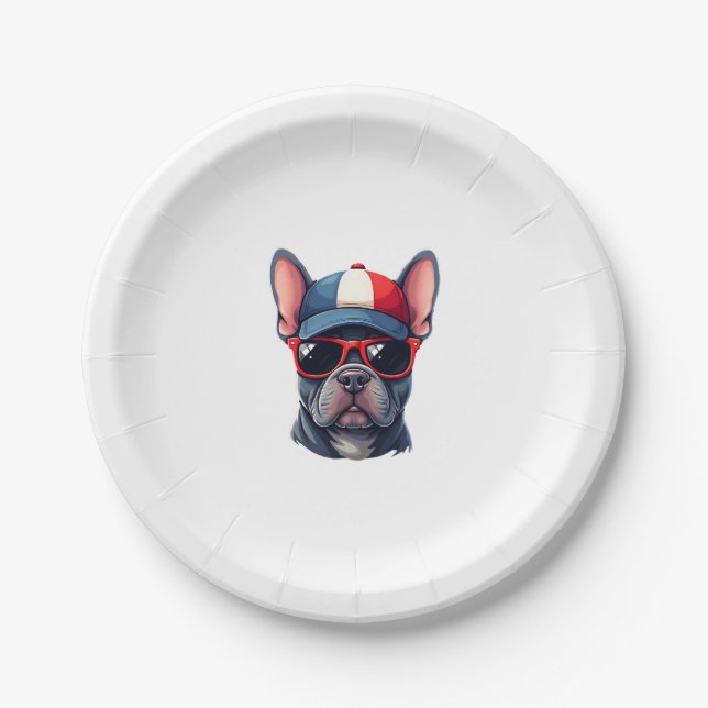 Frenchie Wearing USA Colours Paper Plate (Front)