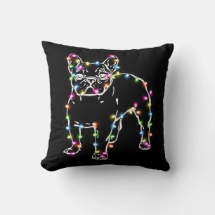 Frenchie With Christmas Lights Merry Christmas Throw Pillow