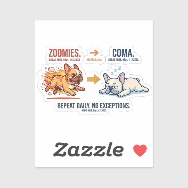 Frenchie Zoomies Coma Repeat Funny Dog Sticker (Sheet)