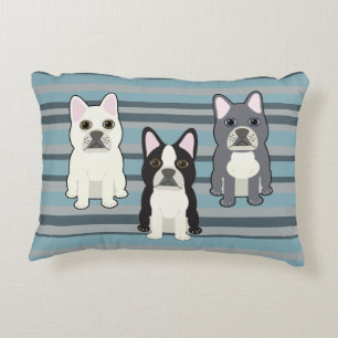 Frenchies Blue Striped Accent Pillow