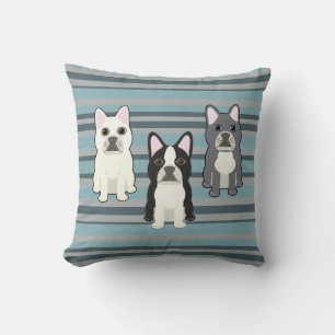Frenchies Blue Striped Throw Pillow