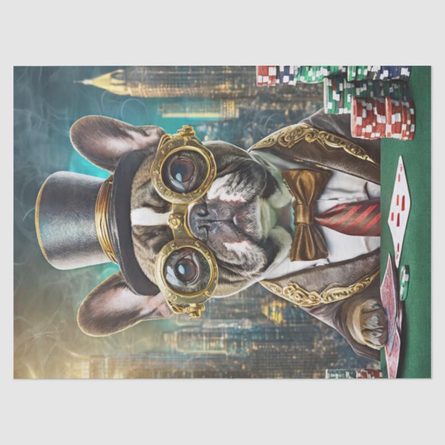 Frenchie's Flush, French Bulldog Playing Poker  Tissue Paper (Front)