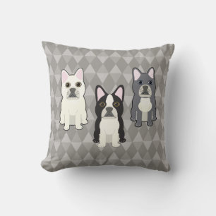 Frenchies Gray Diamonds Throw Pillow