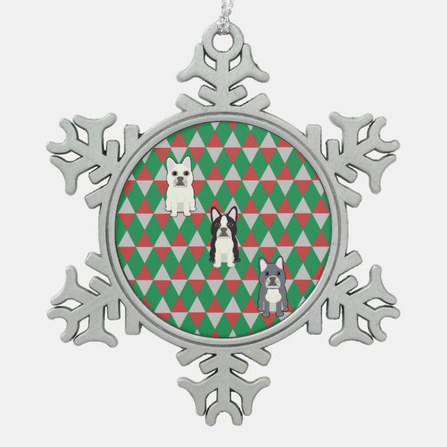 Frenchies Holiday Diamonds Snowflake Pewter Christmas Ornament (Front)