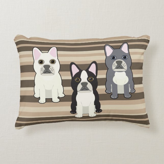 Frenchies Neutral Striped Accent Pillow (Front)