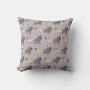 Frenchies, Purple Throw Pillow