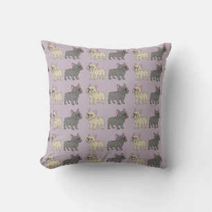 Frenchies, Purple Throw Pillow