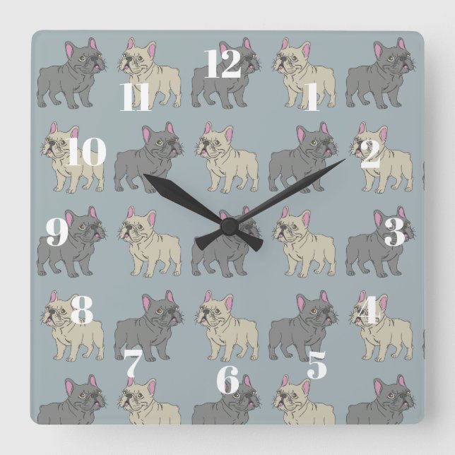 Frenchies, Smokey Blue Square Wall Clock (Front)