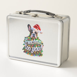 Frenchmas too you Bulldog Dog Tree Christmas Light Metal Lunch Box