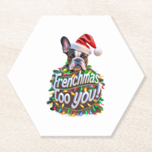 Frenchmas too you Bulldog Dog Tree Christmas Light Paper Coaster