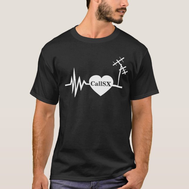 Frequency Line Love Ham Radio T-shirt Black (Front)