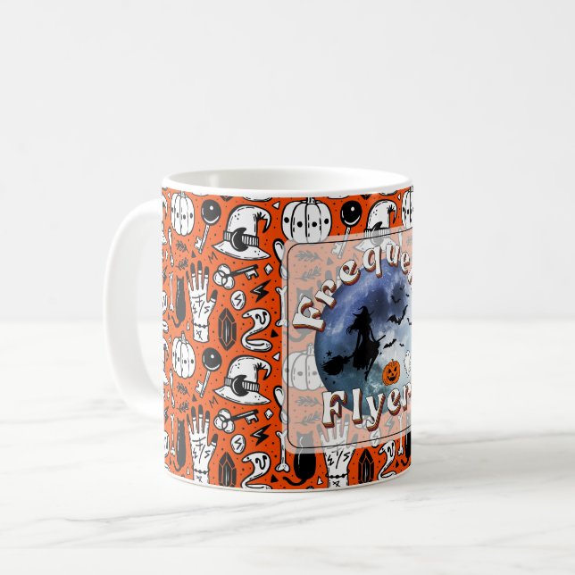 Frequent Flyer Halloween Witch Riding Broomstick Coffee Mug (Front Left)