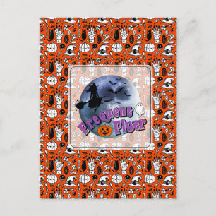 Frequent Flyer Halloween Witch Riding Broomstick  Holiday Postcard