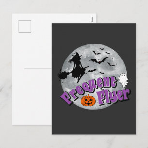 Frequent Flyer Halloween Witch Riding Broomstick  Holiday Postcard