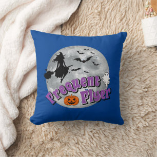 Frequent Flyer Halloween Witch Riding Broomstick  Throw Pillow