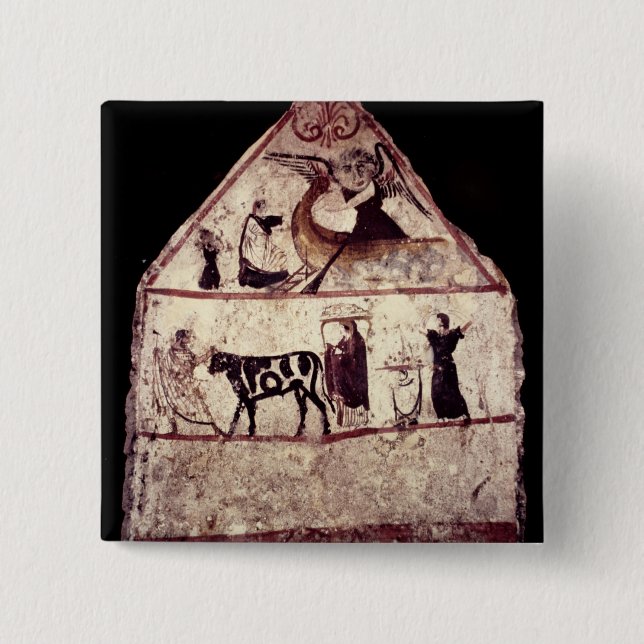 Fresco from the Tomb of Gaudio, c.480 BC 2 Inch Square Button (Front)