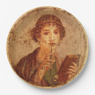 Fresco of Sappho in Pompeii Paper Plate