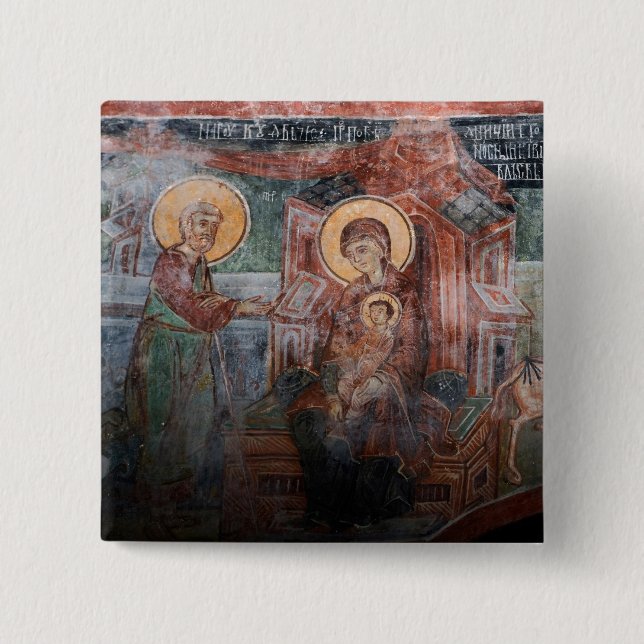Frescoes from the 14th Century Serbian Church, 2 Inch Square Button (Front)
