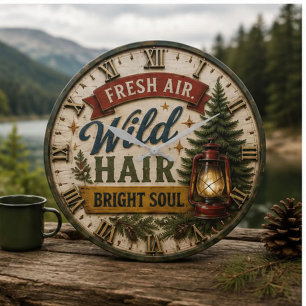 Fresh Air Wild Hair Outdoor Adventure Gift Large Clock