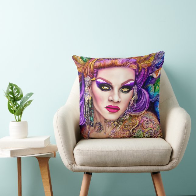 Fresh and Colourful Drag Queen Artwork Design Throw Pillow (Chair)