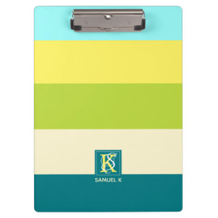 Fresh and Happy Colourful Stripes Monogram Clipboard