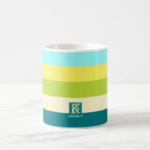 Fresh and Happy Colourful Stripes Monogram Coffee Mug