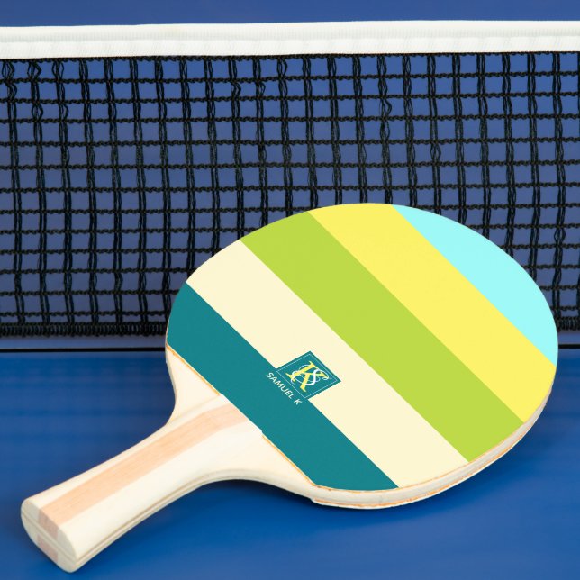 Fresh and Happy Colourful Stripes Monogram Ping Pong Paddle (Insitu)