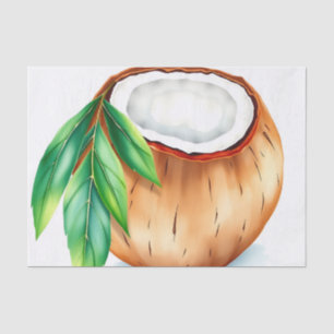 Fresh and Vibrant Watercolor Coconut on White Tissue Paper