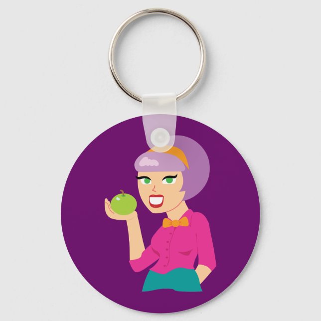 Fresh Apple Retro Girl Keychain (Front)