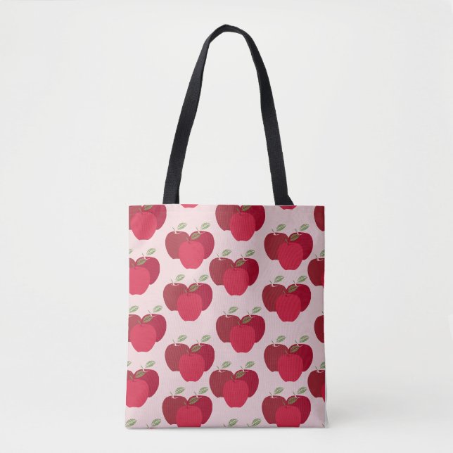 Fresh Apples' Playful Fruit Pattern Tote Bag (Front)