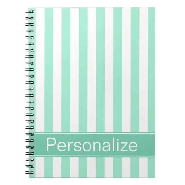 Fresh Aqua Stripes Personalized Notebook (Front)