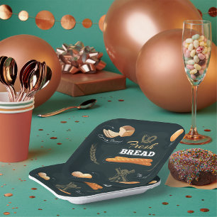 Fresh Artisan Bread Bakery Loaf Rolls Baguette  Paper Plate