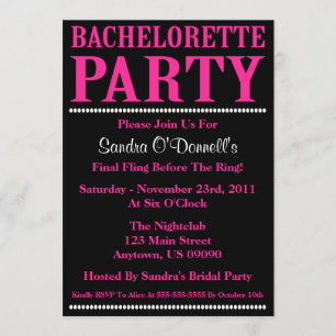 Fresh Bachelorette Party Invites (Hot Pink/Black)