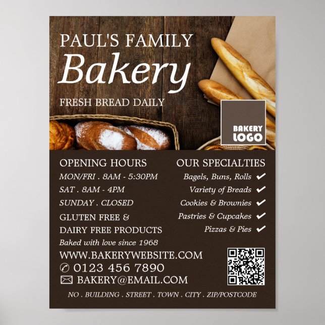 Fresh Baguette, Rustic Bakers, Bakery Store Advert Poster (Front)