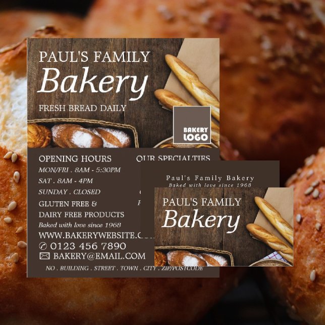 Fresh Baguette, Rustic Bakers, Bakery Store Business Card (Creator Uploaded)