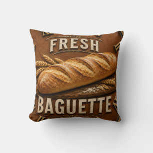 Fresh Baguette Rustic French Bakery Kitchen Decor Throw Pillow