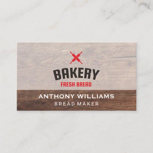 Fresh Bake | Pastry Chef | Wood | Baker Business Card (Front)