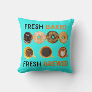 Fresh Baked Fresh Brewed Doughnuts and Coffee Throw Pillow