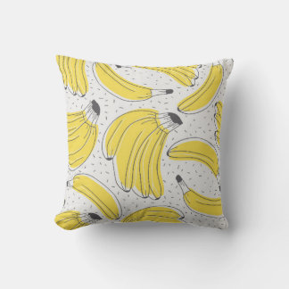 Fresh bananas hand drawn background. Doodle wallpa Throw Pillow