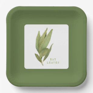 FRESH BAY LEAVES 9" Square Paper Plates - Green
