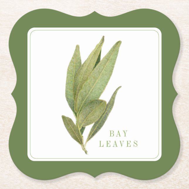 FRESH BAY LEAVES Bracket Coasters (+text) Green (Front)