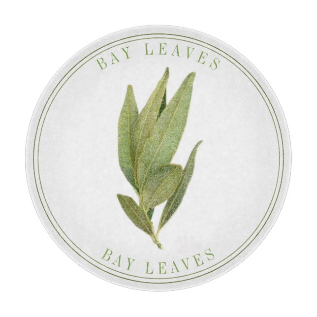FRESH BAY LEAVES Round Glass Cutting Board (Front)