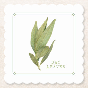 FRESH BAY LEAVES Scalloped Square Coasters (+text)