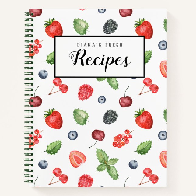 Fresh Berries Customizable Recipe Book (Front)