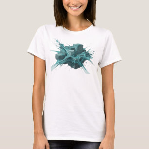 Fresh Blue Abstract Cubes Statement Design T-Shirt